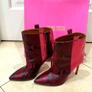 Paris Texas Pitone Rosso/Burgandy Snake Booties, Sz 38.5